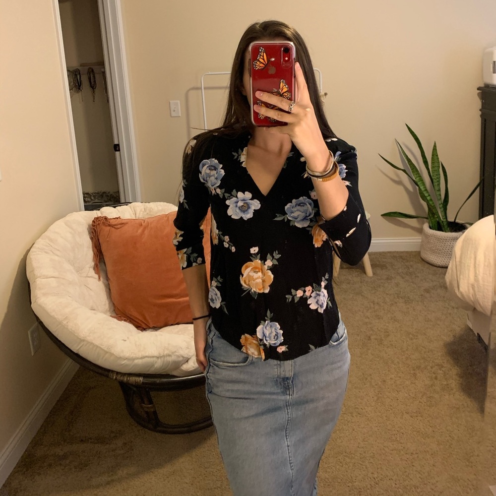 M&M black floral blouse